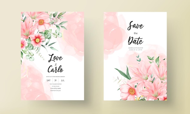 エレガントな手描きの結婚式の招待状水彩花柄デザイン