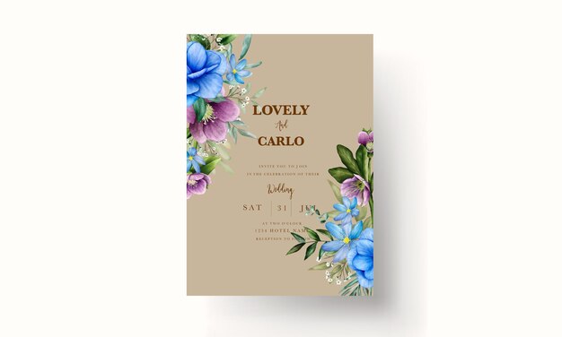 Elegant hand drawing wedding invitation watercolor floral design