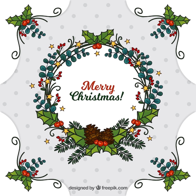 Free vector elegant hand drawn christmas decorative floral wreath