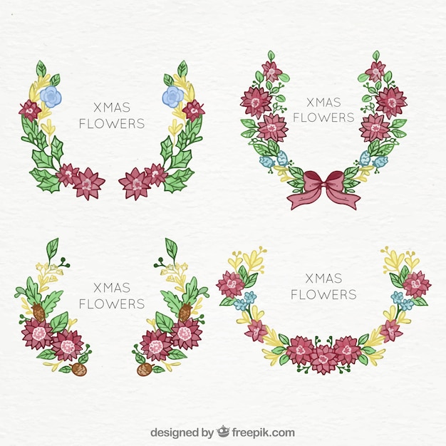 無料ベクター エレガントな手描きのクリスマスの花輪