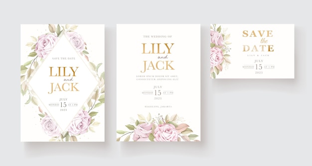 elegant hand drawn floral  invitation card set