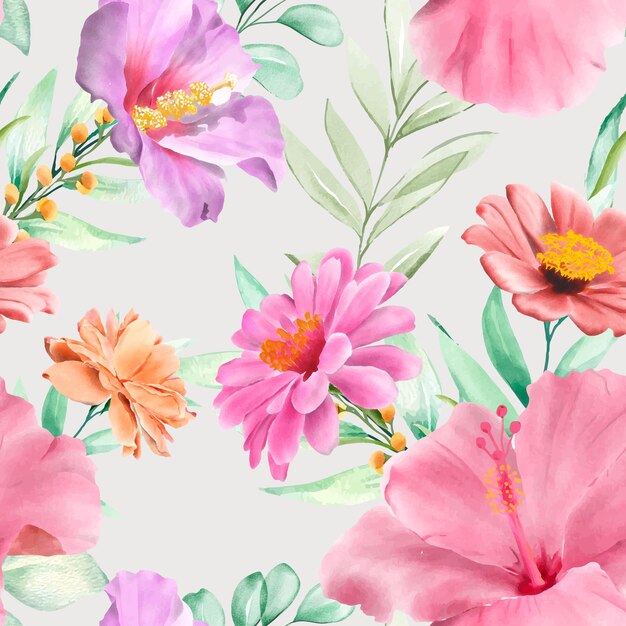 elegant hand drawn floral and leaves seamless pattern