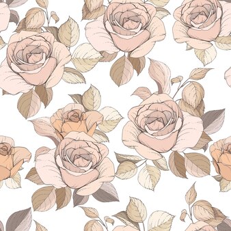 Elegant hand drawn floral and leaves seamless pattern