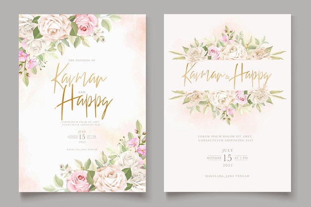 elegant hand drawn floral and leaves wedding invitation card set