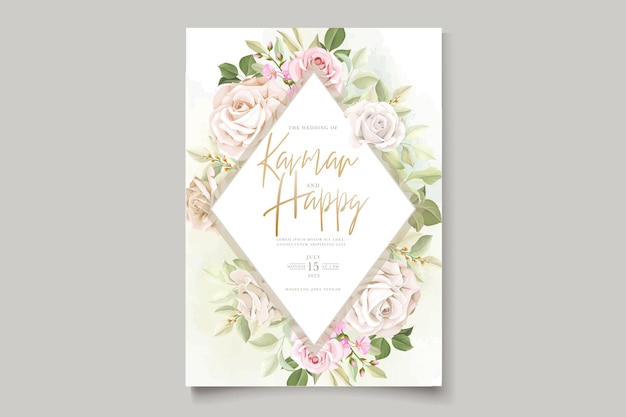 elegant hand drawn floral and leaves wedding invitation card set