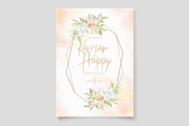 элегантный рисованной цветочные и листья свадебный набор пригласительных билетов