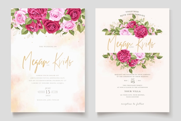 Free vector elegant hand drawn floral roses invitation card set