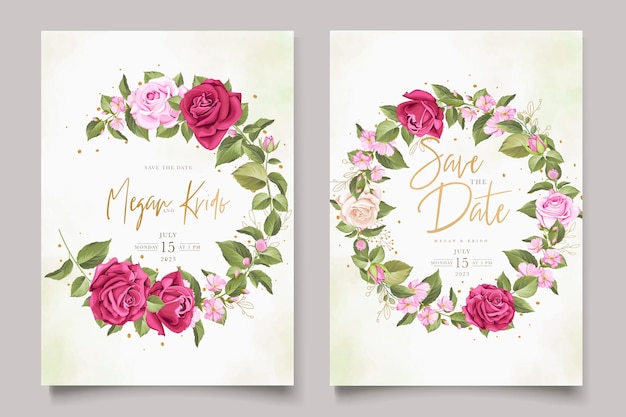 elegant hand drawn floral roses invitation card set