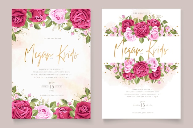 элегантный рисованной цветочные розы набор пригласительных билетов