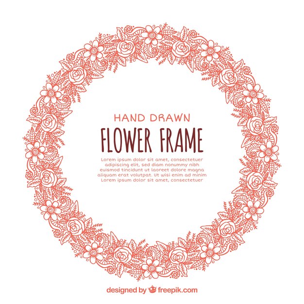 Elegant hand drawn flower wreath in vintage style