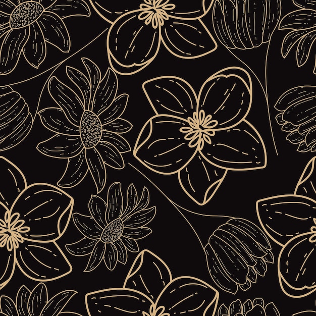 Free vector elegant hand drawn golden floral seamless pattern