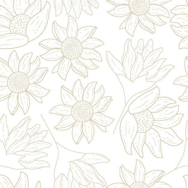 Elegant hand drawn golden floral seamless pattern