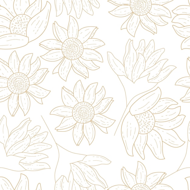 우아한 손으로 그린된 황금 꽃 원활한 패턴