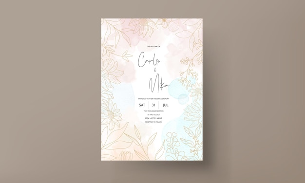 Elegant hand drawn golden wedding invitation template