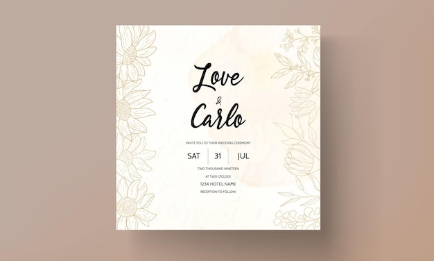 Elegant hand drawn golden wedding invitation template