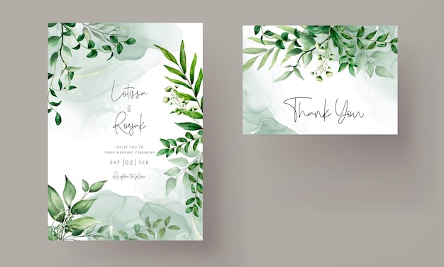 elegant hand drawn greenery leaves watercolor wedding invitation card