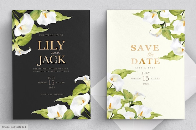 Free vector elegant hand drawn lily invitation card set