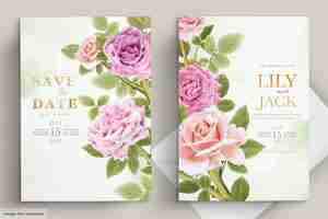 Free vector elegant hand drawn lily invitation card set