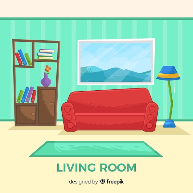Elegant hand drawn living room interior