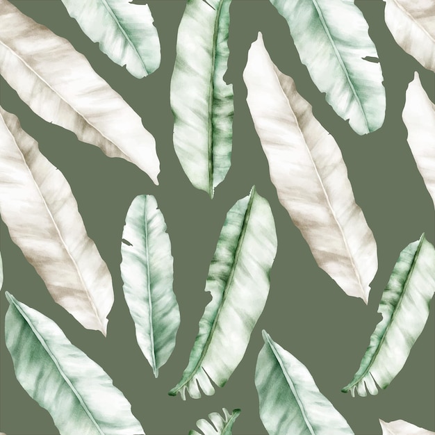 우아한 손으로 그린 고급 바나나 잎 원활한 패턴