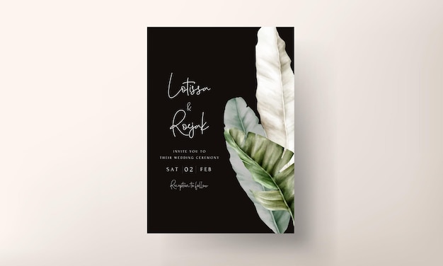 elegant hand drawn luxury banana leaf wedding invitation