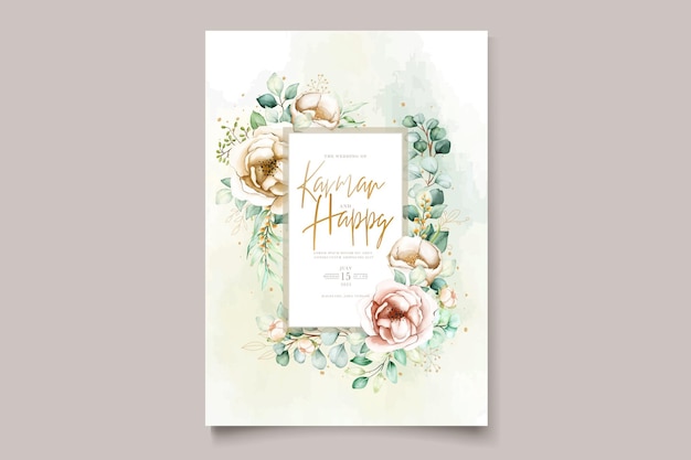 Free vector elegant hand drawn peonies wedding card design