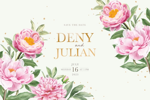 Elegant hand drawn peony invitation card set