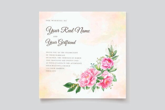 Elegant hand drawn peony invitation card set