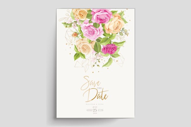 Free vector elegant hand drawn pink roses invitation card set