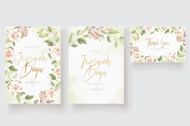 Elegant hand drawn roses wedding invitation card set Free Vector