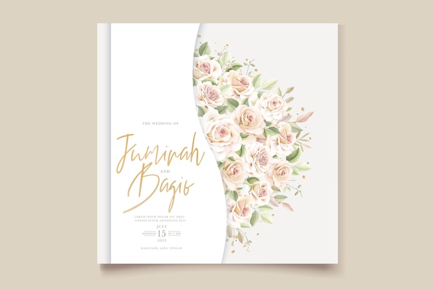 Vettore gratuito elegante set di carte di invito a nozze con rose disegnate a mano