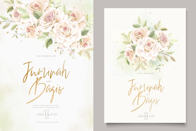 Elegant hand drawn roses wedding invitation card set