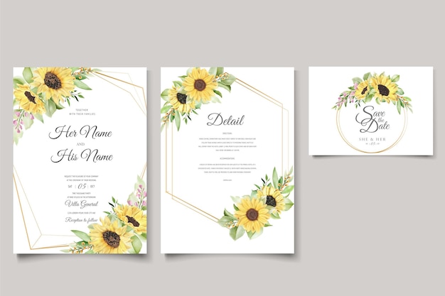 Free vector elegant hand drawn sun flower invitation card