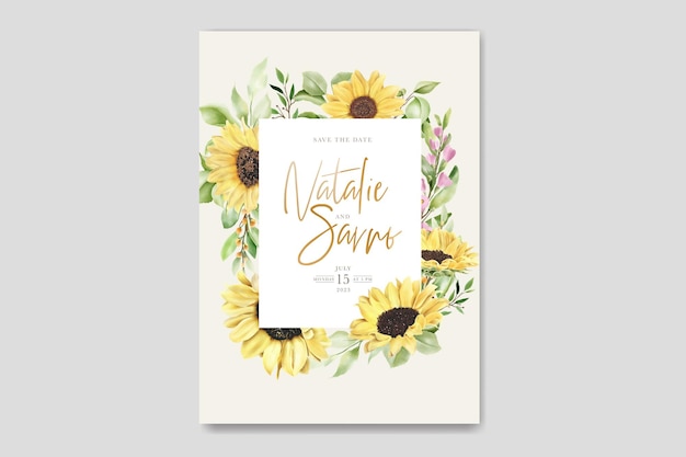 Elegante biglietto d'invito con fiore del sole disegnato a mano