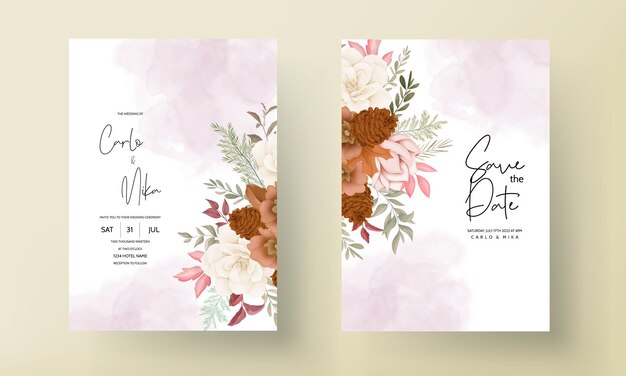 elegant hand drawn sweet floral wedding invitation card