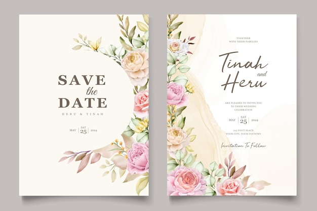 Elegant hand drawn watercolor floral summer invitation card