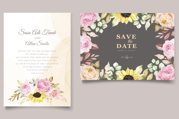 elegant hand drawn watercolor floral summer invitation card