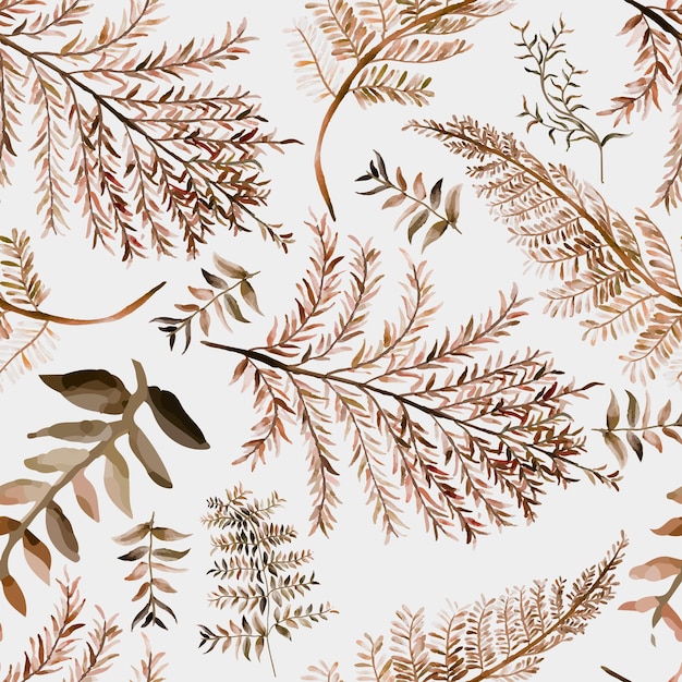 Free vector elegant hand drawn watercolor leaves seamless pattern