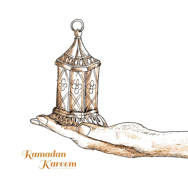 우아한 손을 잡고 아랍어 램프 스케치 라마단 카림 카드