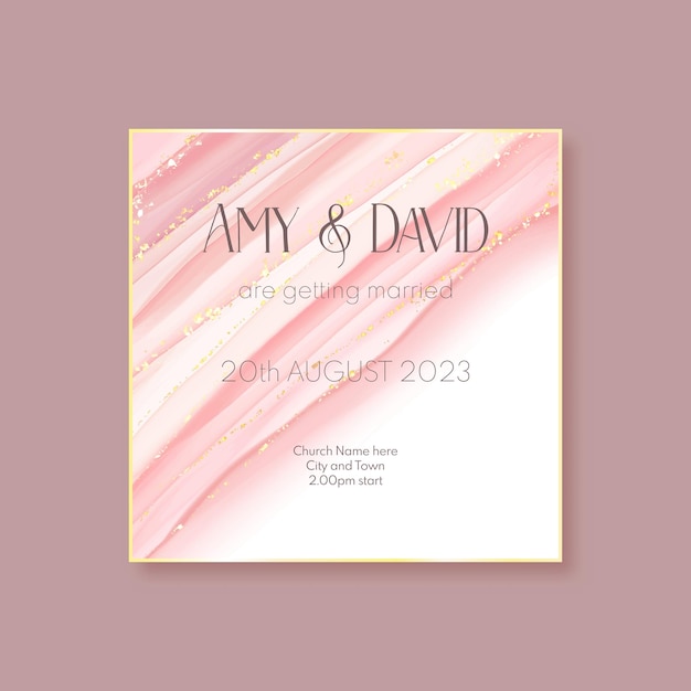 Free vector elegant hand painted gold and pink wedding invitation card