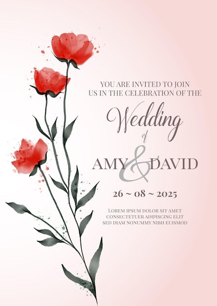 Elegant hand painted poppies wedding invitation design