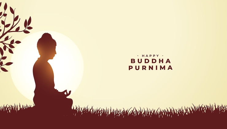 मुफ़्त वेक्टर elegant happy buddha purnima religious card a monk under tree