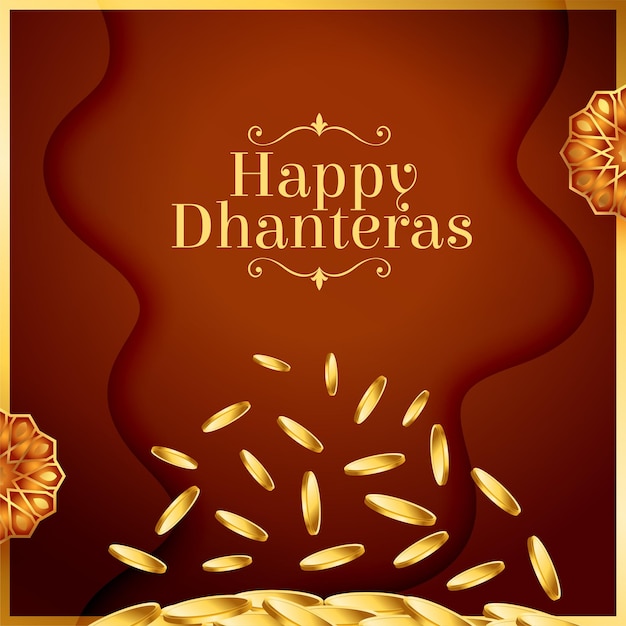 elegant happy dhanteras festival background with golden coin design vector