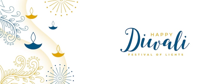 Free Vector elegant happy diwali greeting white banner celebrate festive of lights