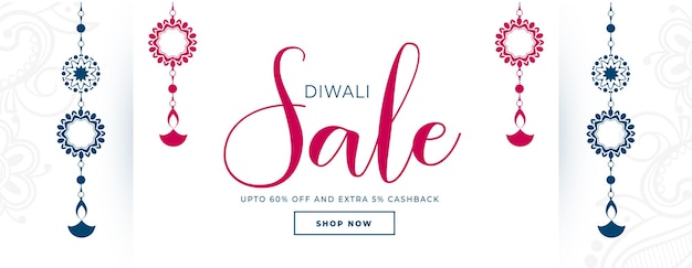 Elegant happy diwali sale banner with lantern diya design