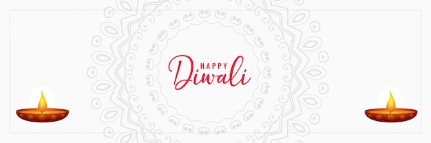 Free vector elegant happy diwali white banner design