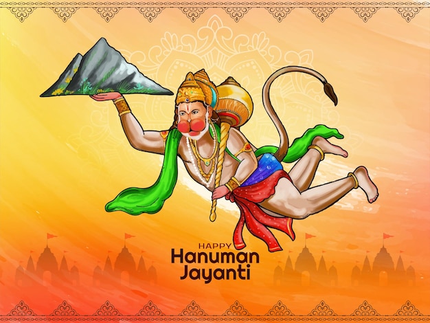 Vettore gratuito elegante happy hanuman jayanti design della carta del festival culturale indiano