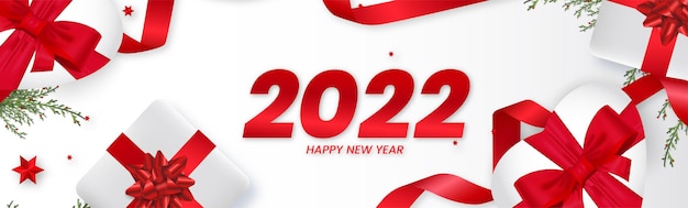 빨간 리본 구성으로 우아한 새해 복 많이 받으세요 2022 배경