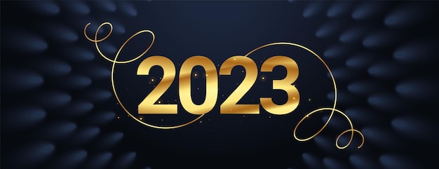 Vettore gratuito elegante banner occasione felice anno nuovo con testo dorato 2023