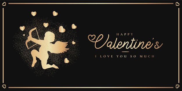 Elegant Happy Valentine's Day with Golden Cupido Silhouette